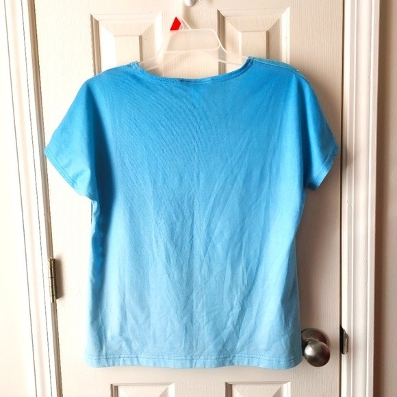 Cathy Daniels - Palm Trees Beach Blue Shirt w/ Sequins Tropical Print - Picture 3 of 6